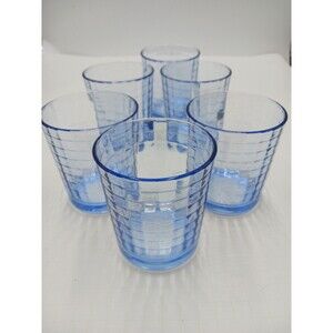 Pasabahce Blue Block Windowpane  Drinking Glasses Bar Party Holiday VINTAGE